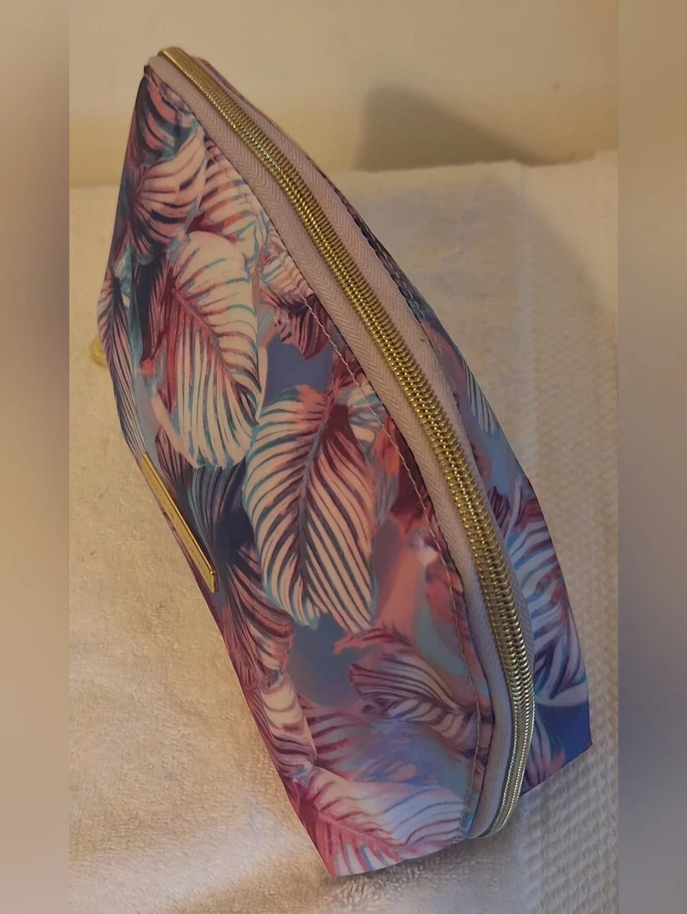 Dulce Candy Tartan Twain 5g Tropical Leaf Cosmetic Pouch - Pink & Blue